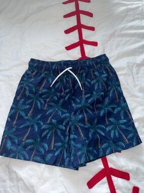 Janie and Jack Navy Blue Palm Tree Swim Trunks